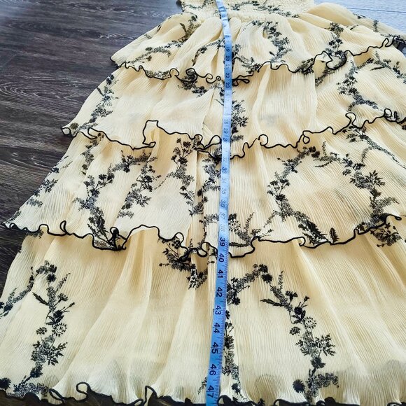 Ganni Pleated Georgette Flounce Smock Midi Dress in Floral Shadow Flan Sz 38 - Picture 11 of 15